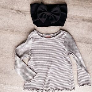 Cat & Jack Black and White Striped Long Sleeve Tee with Headband